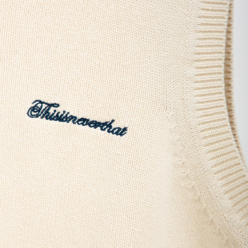Thisisneverthat Script Logo Knit Vest Ivory TN241KKNPK03 Degli Uberti